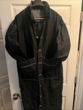 Black Men's Long Denim Coat Jacket - Unbranded